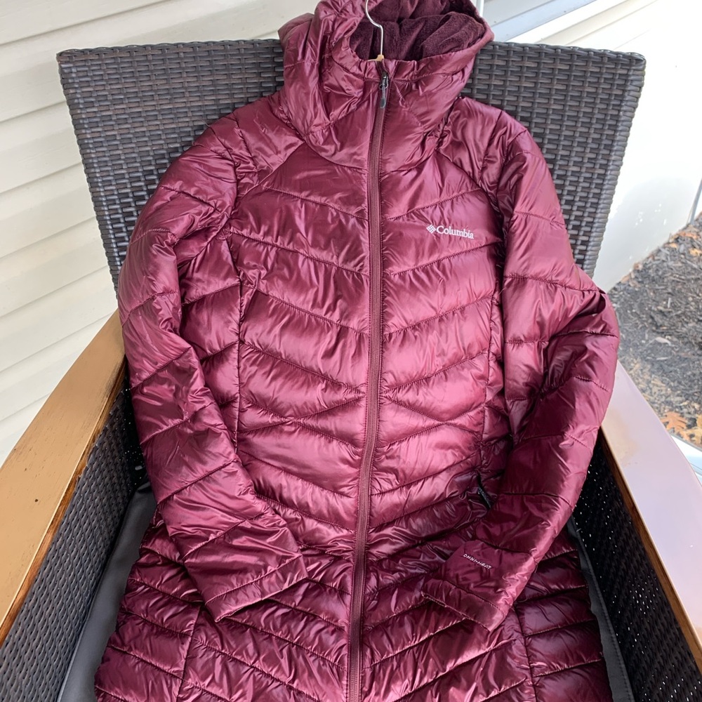 Columbia Woman coat omni heat M Burgundy Mid-length Power Lite Full-zip Hooded E